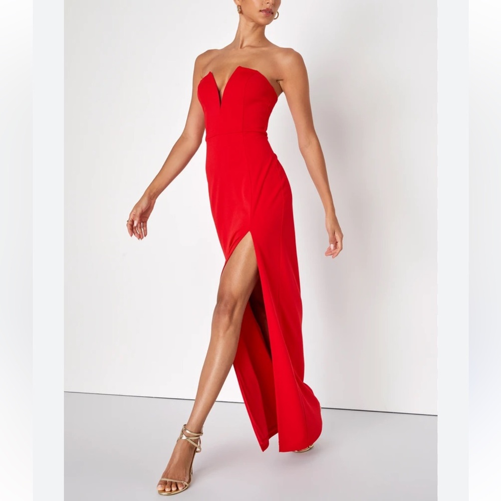 Lulu's Red Sleeveless V-Neck Maxi Gown